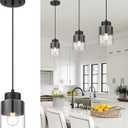 Black Pendant Lights Kitchen Island, Dual Shade Hanging Lights Fixtures with Metal and Clear Glass, Modern Kitchen Pendant Lighting Over Island for Dining Room, AD-24022-1P-BK