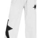 Womens Star Sweatpants Drawstring Waist Causal Sporty Straight Leg Baggy Sweatpants with Pockets (Large, White)