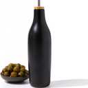 Olive Oil Dispenser Bottle Stoneware Ceramic for EVOO or Vinegar | Modern Design | Large Capacity 16.9 ounce | Oil Container | Black
