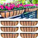 LaLaGreen Deck Railing Planter Boxes for Plants (24 Inch, 6 Pack) Metal Wall Planters for Outdoor Plants, Black Window Flower Boxes Deck Railings with Coco Liner Fence Balcony Patio Porch Over Rail