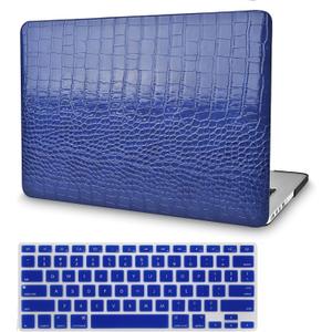 KECC Compatible with MacBook Pro 13 inch Case 2020-2025, 2016-2019 Release M2 M1 A2338 A2289 A2251 A2159 A1989 A1706 A1708 Italian Leather Hard Shell + Keyboard Cover, Navy Crocodile Leather