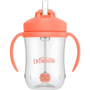 Dr. Brown's Milestones Baby's First Straw Cup, Training Cup with Weighted Straw, 9oz/270mL, Coral, BPA Free, 6m+