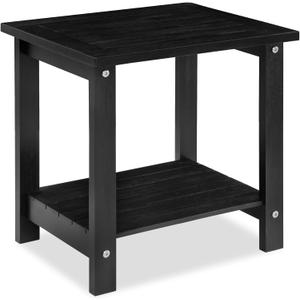 VICTORY RELAX Solid Acacia Wood Side Table with 2-Tier Storage, Weather-Resistant Outdoor Indoor End Table, Black Rustic Color Night Stand