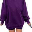 Ebifin Women's Oversized Long Sleeve Sweatshirts Pure Color Round Neck Casual Pullover Shirt (Large, Violet)