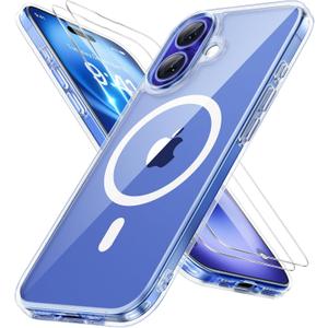 Miracase Magnetic Clear for iPhone 16 Plus Case [Compatible with MagSafe] [with 2X Screen Protectors] Military-Grade Protection, Anti-Fingerprint, Slim Phone Case for 16 Plus 6.7 inch - Crystal Clear