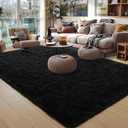 Foxmas Large Area Rugs for Living Room Bedroom 9x12Feet, Fluffy Kids Room Plush Shaggy Nursery Rug Furry Throw Carpets for Boys Girls, College Dorm Fuzzy Rugs Home Decorate Rug, Black