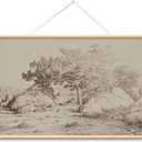 VIYYIEA Extra Large Canvas Wall Art, 36x54 Inch Vintage Landscape Sketch, Neutral Antique Nature Wall Decor for Living Room or Bedroom, Above Sofa (Dancing Tree Shadows)