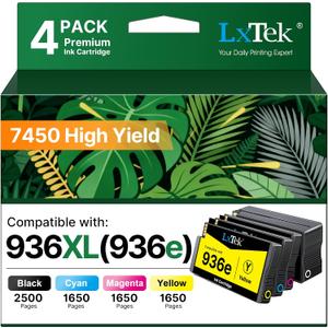 LxTek 936 936XL Ink Cartridges for HP Printers 9125e Replacement for HP 936 Ink Cartridges Combo Pack for HP936 936e for HP OfficeJet Pro 99125e 9120e 9135e 9730e 9130e 9720e 9122e Printer, 4 Packs