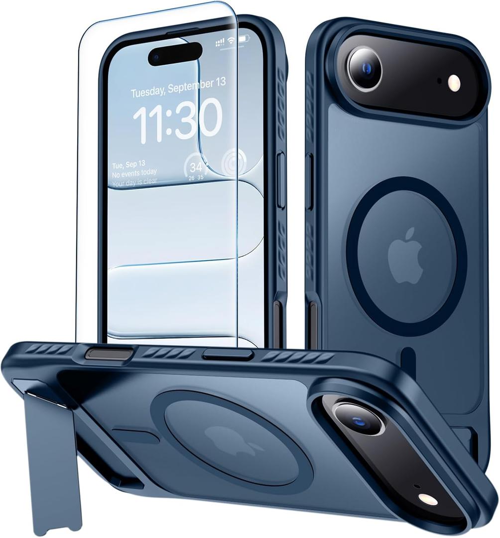 MOZOTER for iPhone Air Case with Kickstand,[Compatible with MagSafe] [12FT Military Grade Protection] Slim Translucent Matte Shockproof Phone Case,6.5",Blue