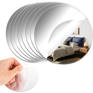 CEUQIESO 8 Pack Acrylic Round Mirrors, 10 inch Circle Mirror Tiles Self Adhesive Mirror Stickers for Wall Home Living Room Bedroom Decor, Small Mirrors for Crafts (Thickness 1 mm) (10 inch/25cm)