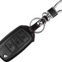 Men Women Genuine Leather Key Fob Cover For Volkswagen/For Skoda 3 Buttons Flip Car Remote Key Case Pouch with Key Ring Kit Keychain Holder Hook - Black