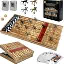 Large 23 inches Horse Racing Board Game with 11 Luxury Metal Horses, Foldable Wood Horse Race Board Game with 2 Sets of Dice, 2 Boxes of Cards for Parties and Gambling
