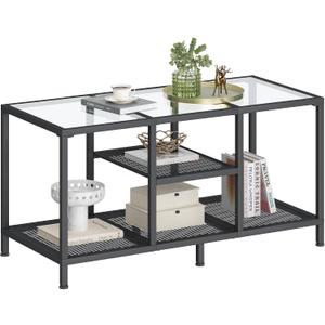 Glass Coffee Table, Minimalist Center Table for Living Room, 34.3 x 15.4 x 19 inches