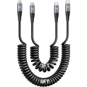 USB C to Lightning Cable [3FT+6FT], 2Pack Coiled iPhone Charger Cable Fast Charging for Car [Apple MFi Certified] Short USBC iPhone Cord Compatible with iPhone14/13/12/11 Pro Max/8/Plus/iPad/CarPlay