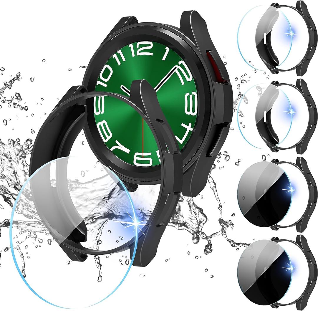 Suoman 4+4 Pack for Samsung Galaxy Watch 6 Classic 43mm Case,Privacy and HD Screen Protector Combination,All-Round PC Matte Protective Cover Bumper -Black
