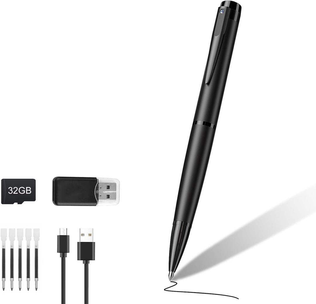 1080P Mini Camera Pen 32GB Security Cam Nanny Camera with Loop Recording for Indoor and Home, No WiFi