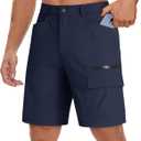 TACVASEN Men's Summer Outdoor Shorts Quick Dry Water Resistant Cargo Casual Golf Work Hiking Shorts (NO Belt) (Blue, L)