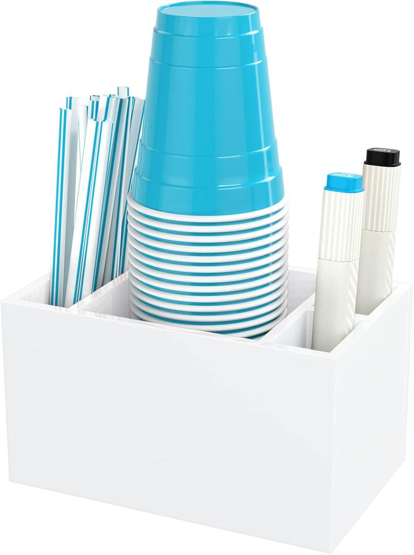 Cup Holder with Marker Slot, Party Cup Dispenser Acrylic Cup Organizer Mark Your Cup and Drink Up Caddy Modern Bar Counter Decor, White (Single)