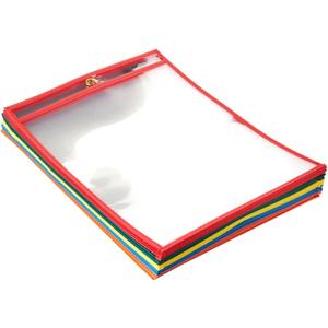 Heavy Duty Dry Erase Ticket Holder Pockets with Clear Plastic Film and Multicolored Fabric Edge, 8.5" X 11", Pack of 25