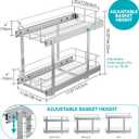 2 Tier Pull Out Cabinet Organizer 11" W X 22" D, Slide Out Drawers For Kitchen Cabinets, Pull Out Drawers For Cabinets Capacity Heavy Duty Caddy, Cabinet Pullout Shelves Chrome-Plated, Bathroom Pantry