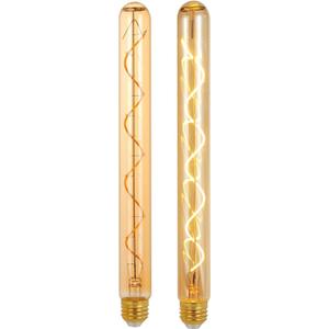 E26 T10 12 Inch Long Tubular LED Edison Bulbs, 6W(60W Eqv) 120V, 2500K Warm White, Dimmable, Spiral Filament, Amber Glass, One Ft Long Lighting Tube, Vintage Decorative Bulbs, 2 Pack