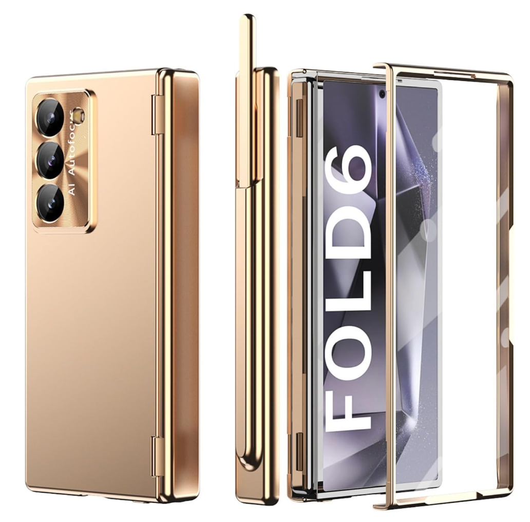 GOUHGKH for Galaxy Z Fold6 Case,with Buit-in Screen Protector, Rugged Hinge Protection, Camera len Cover, Full Body Protective Phone Case for Samsung Z Fold 6, Pink Gold