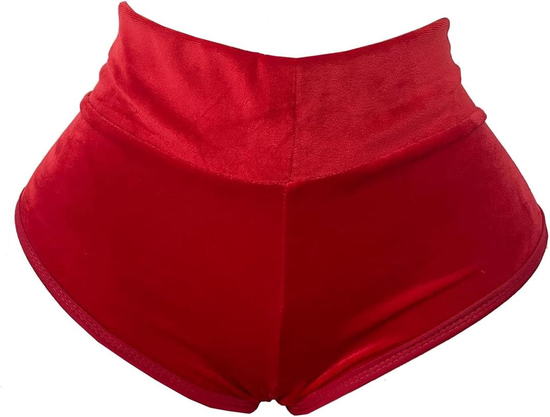 Women Retro Solid Silk High Waisted Scrunch Butt Lifting Booty Shorts Hot Pants (Small, Style12-red)