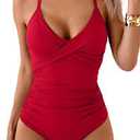 B2prity Women's One Piece Swimsuits Tummy Control Front Cross Bathing Suits Tie Back Slimming V Neck Swimwear(Red)