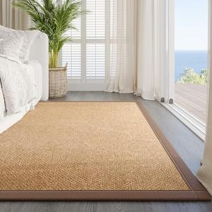 Washable Area Rug 105"x70" Large Jute Like Rug for Living Room, Soft Non Slip Rugs Carpet for Dining Room Bedroom Cotton Boho Woven Braided Rugs Home Office Decor, Brown