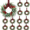 12 Pcs 8" Mini Christmas Wreaths for Kitchen Cabinet Small Christmas Candle Rings Wreaths, Front Door Pillars/Home Table Centerpieces Hanging Garlands, for Windows/Wedding Decor (No Red Ribbon)
