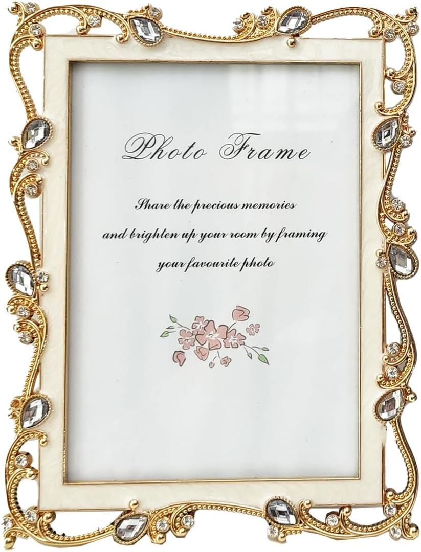 Glamorous Zinc Alloy Bow Rhinestone Picture Frame Elegant Sparkle, Vintage Design,Floral Design (Gold rhinestone, 4 * 6in)