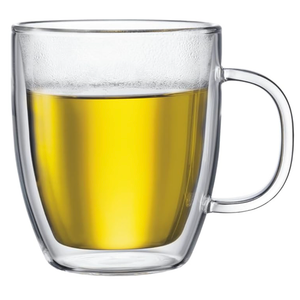 Bodum 15oz Bistro Double Wall Insulated Mug, HighHeat Borosilicate Glass, Set of 1, Clear