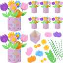 RoundFunny 8 Set Mother's Day Crafts Gifts DIY Mother's Day Foam Flower Straw Bouquet Craft Kit Spring Crafts Kit Bulk Flower Recipe or Picture Holder Decorations for Fun Activities