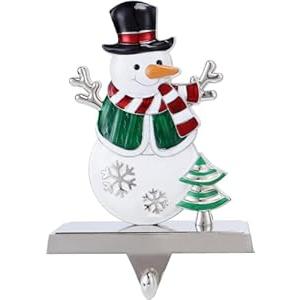 Snowman Christmas Stocking Holders for Mantle -Metal Stocking Hanger for Fireplace Christmas Stocking Hangers for Mantel Stocking Hooks for Fireplace Mantel Clips for Christmas Decor (White Snowman)