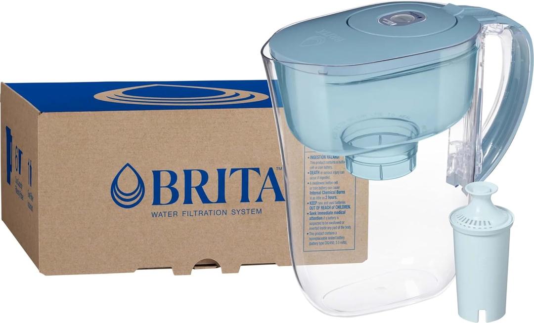 Brita Small 6 Cup Water Filter Pitcher, 1 BritaPlus Filter, Metro, Stone Blue 