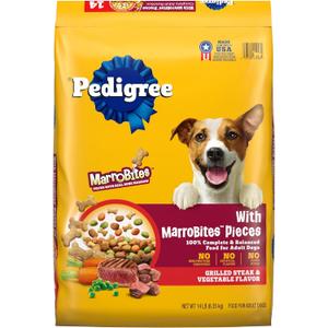 Pedigree with MarroBites Pieces Adult Dry Dog Food, Grilled Steak and Vegetable Flavor, 14 lb. Bag