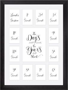School Year Picture Frame K-12 Collage Photo Graduation Black Solid Wood Frames for Wall Hanging and Table Top Display 13 Openings White k-12 Kindergarten to 12th Grade High