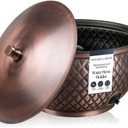 Monarch Abode Garden Hose Holder with Lid Decorative Water Hose Holders for Outside, Diamond Embossed Metal Antique Copper Pot with Drainage, 100ft Waterhose Holder for Outside, Garden Storage Caddy