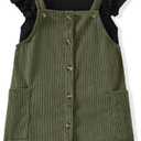HINTINA 5T Toddler Little Girl 2 Pieces Spring Summer Outfits Ruffle Butterfly Sleeve Tee Shirt Army Green Corduroy Button Down Overall Pinafore Dress Set Fall Clothes Clothing Suit 5-6 Years
