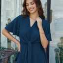 GRACE KARIN 2026 Women's Elegant V Neck Peplum Tops Tie Front Short Bell Sleeve Shirts Tops Blouse (Blue, XXL)