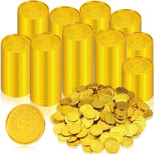 Hanaive 1000 Pcs Pirate Gold Coins Plastic Treasure Play Toy Coins Fake St. Patricks Doubloon for Pirate Party Favors Supplies Treasure Hunt Game Teachers Classroom Reward