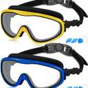 COOLOO Kids Swim Goggles for Age 3-15, 2 Pack Kids Goggles for Swimming with Nose Cover, No Leaking, Anti-Fog, Waterproof (F. Blackblue+blackyellow)