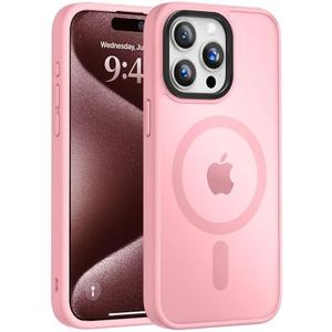 Pack Of 5 Vooii Strong Magnetic for iPhone 15 Pro Max Case, [Compatible with Magsafe] [13FT Military Grade Drop Protection] Slim Shockproof Translucent Matte Case for iPhone 15 Pro Max 6.7 inch - Pink