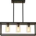 Farmhouse Dining Room Light Fixture Kitchen Island Pendant Lighting Rectangle Black Dining Room Lighting Fixture Modern Pendant Contemporary Chandeliers with Glass Shade Adjustable