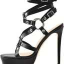 Bapolee Women's Black Punk Sexy High Heels Open Toe Buckle Platform Ankle Strap Stiletto Heel (black, 10)