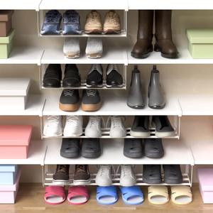 4 Pcs Expandable Shoe Rack Organizer for Closet 16.5-31.5 Inch Adjustable Retractable Hanging Cabinet Shoe Shelf Dorm Room Storage for Space Saving (White)