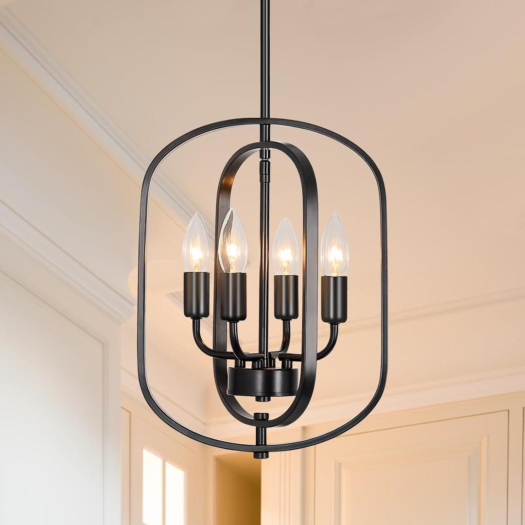 Black Chandelier for Dining Room, Dining Room Lamp, Modern Farmhouse Style Chandelier for Entryway and Hallway, Lighting Fixtures, Pendant Lights for Kitchen Island, Small