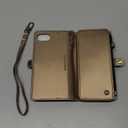 Defencase for iPhone 16E/17E Case Wallet with RFID Blocking Card Holder Slot for Women, Elegant PU Leather Magnetic Snap Flip Wrist Strap Zipper Wallet Phone Case for iPhone 17e & 16e, Desert Titanium