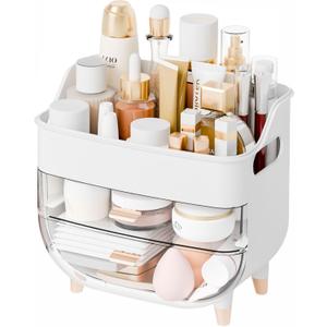 Yieach White Make up Organizers for Counter,Vanity and Dresser,Bathroom Makeup Organizer Countertop,Large Makeup Storage Organizer for Hair Tool,Beauty Products,Skin Care and Cosmetic Display Cases