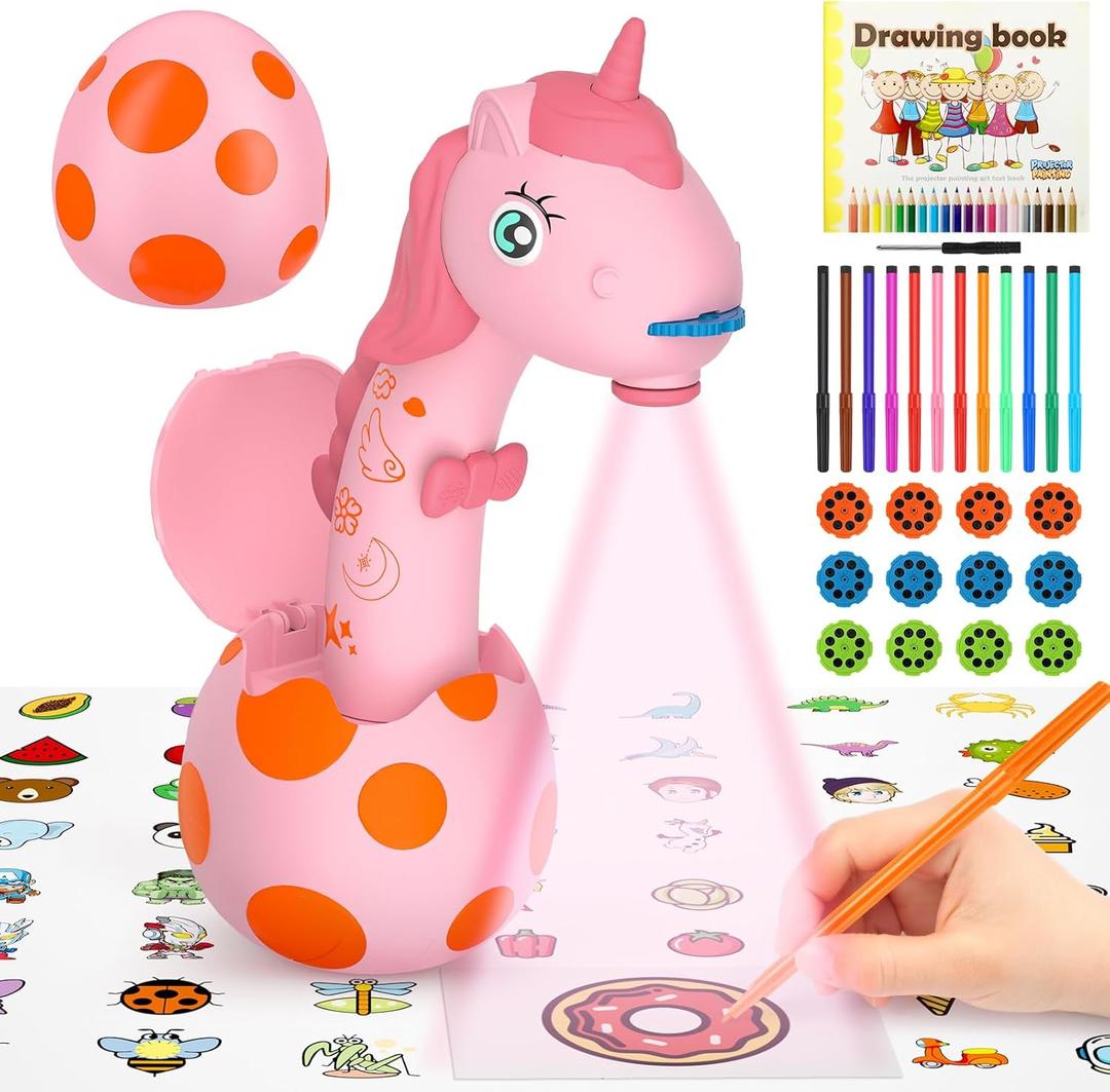 Drawing Projector for Kids: Unicorn Toys for Girls Aged 3+,Art and Craft Kit, Art Sketch Projector Drawing and Tracing Include 96 Stencils and 12 Markers, Projector for Learn to Draw Toy for Girls 3+